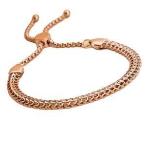 Mesh Chain BRACELET with Adjustable bolo slide; Rose-gold Stainless Steel 6” NIB